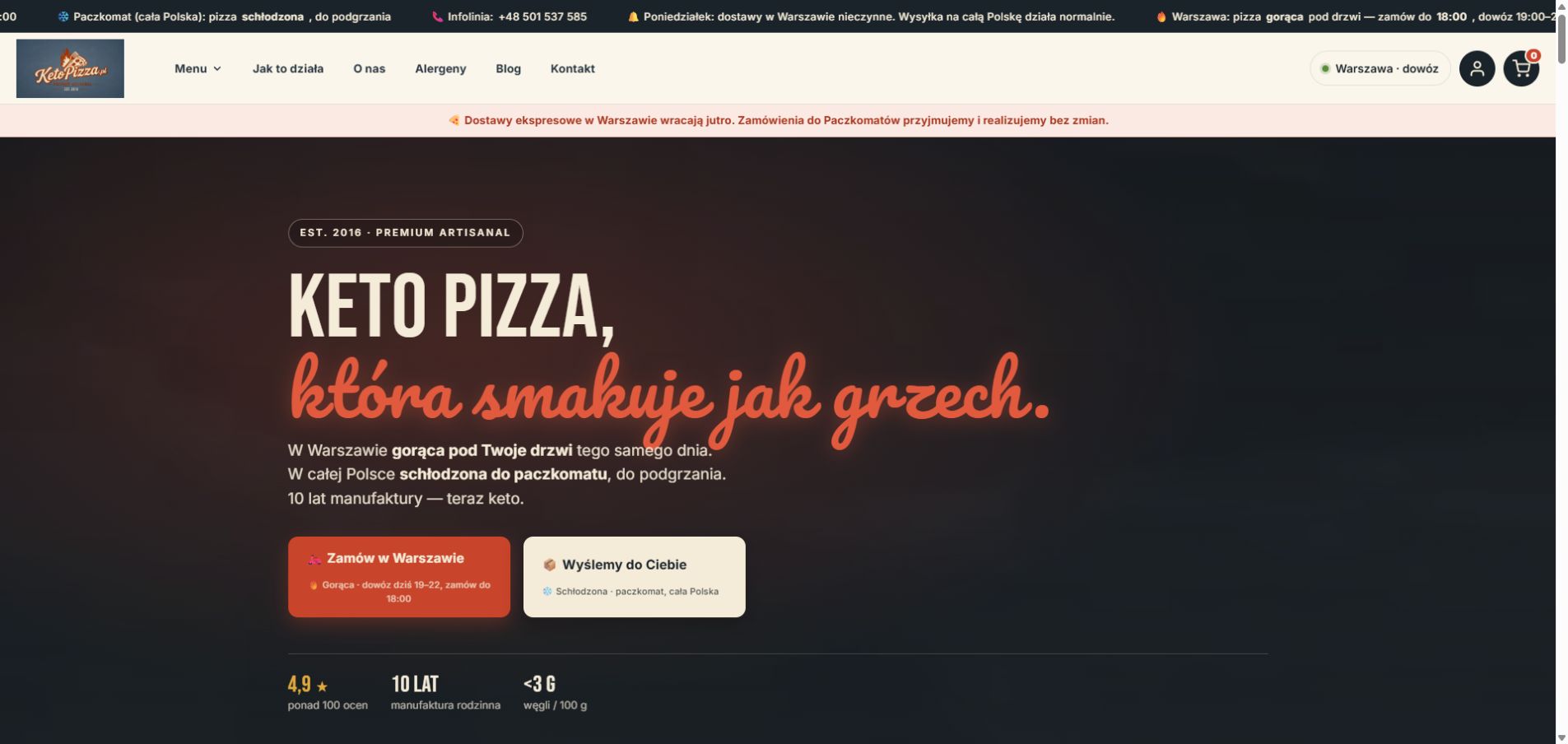 Podgląd strony głównej Ketopizza